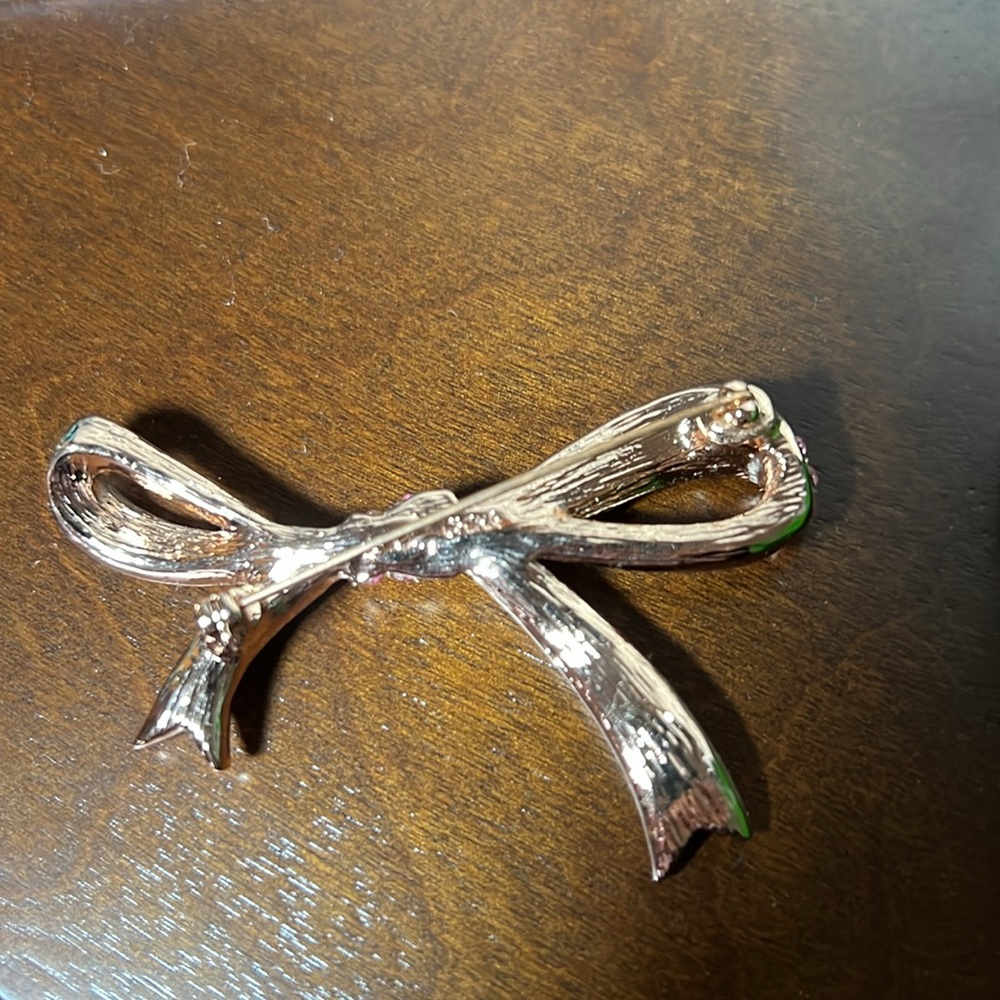 Pink Ribbon Rhinestone Pin 2.5” Wide - Picture 2 of 2